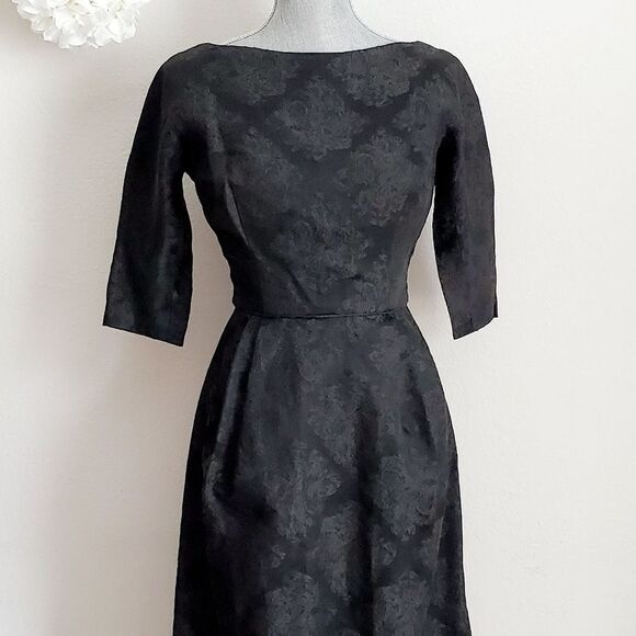 Vintage Handmade Boat Neck Black Dress from the 1950s - Small Size (Vintage) - Picture 6 of 8